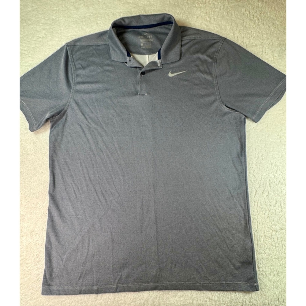 Nike Polo Shirt Mens Large Navy Dri-FIT Short Sleeve Micro Stripe Golf RN56323
